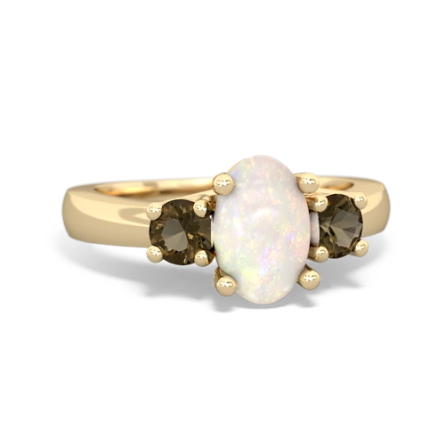 Opal Genuine Opal with Genuine Smoky Quartz Three Stone Trellis ring Ring