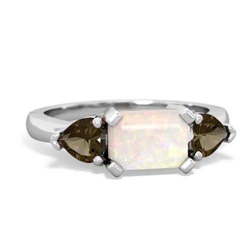 Opal Genuine Opal with Genuine Smoky Quartz and Lab Created Alexandrite Three Stone ring Ring