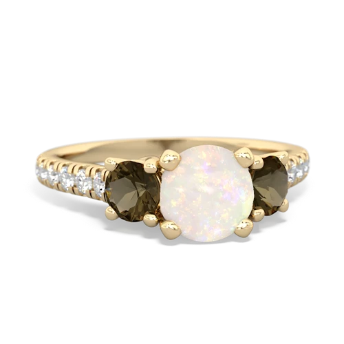 Opal Genuine Opal with Genuine Smoky Quartz and  Pave Trellis ring Ring