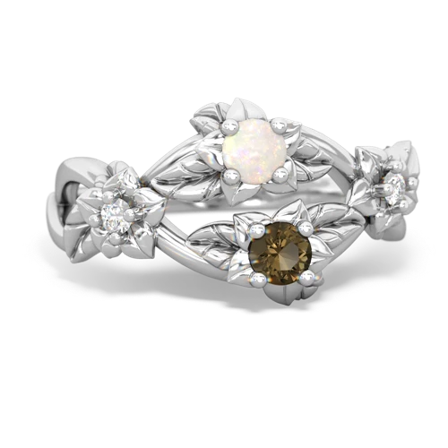 Opal Genuine Opal with Genuine Smoky Quartz Sparkling Bouquet ring Ring