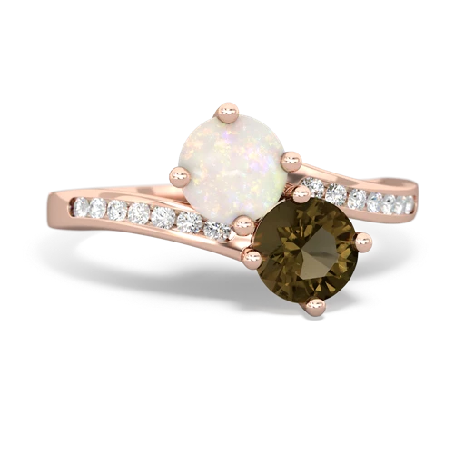 Opal Genuine Opal with Genuine Smoky Quartz Keepsake Two Stone ring Ring