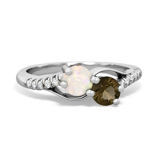 Opal Genuine Opal with Genuine Smoky Quartz Two Stone Infinity ring Ring