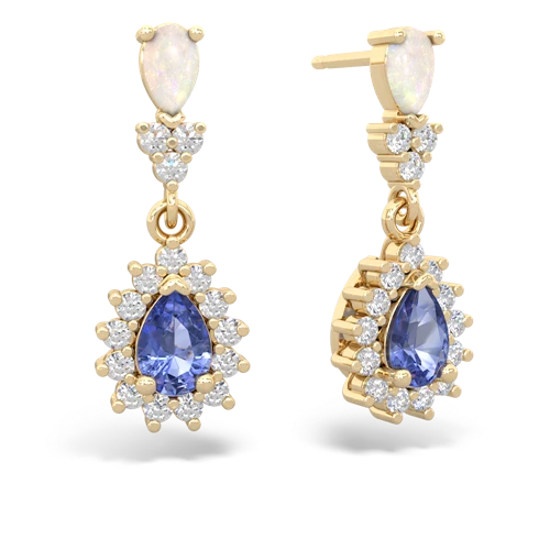 Opal Genuine Opal with Genuine Tanzanite Halo Pear Dangle earrings Earrings