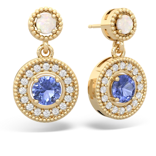 Opal Genuine Opal with Genuine Tanzanite Halo Dangle earrings Earrings