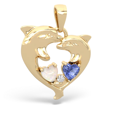 Opal Genuine Opal with Genuine Tanzanite Dolphin Heart pendant Pendant