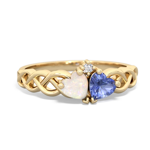 Opal Genuine Opal with Genuine Tanzanite Heart to Heart Braid ring Ring