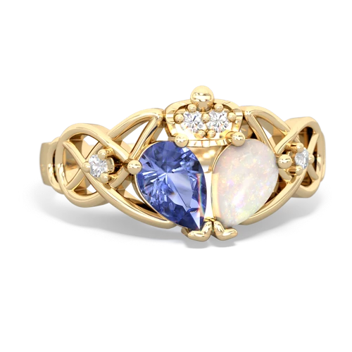 Opal Genuine Opal with Genuine Tanzanite Two Stone Claddagh ring Ring