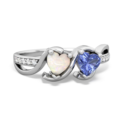 opal-tanzanite double heart ring