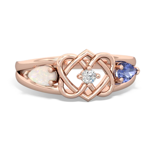 opal-tanzanite double heart ring