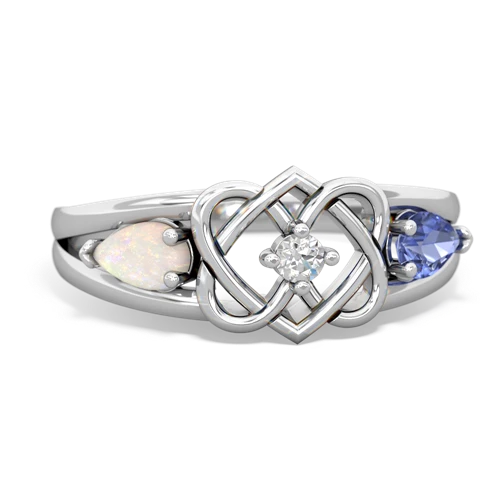 opal-tanzanite double heart ring