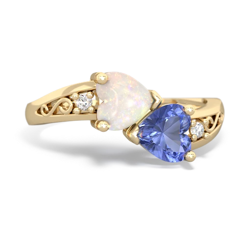 Opal Genuine Opal with Genuine Tanzanite Snuggling Hearts ring Ring