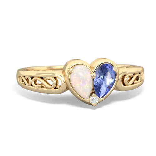 Opal Genuine Opal with Genuine Tanzanite filligree Heart ring Ring