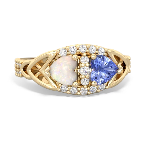 Opal Genuine Opal with Genuine Tanzanite Celtic Knot Engagement ring Ring