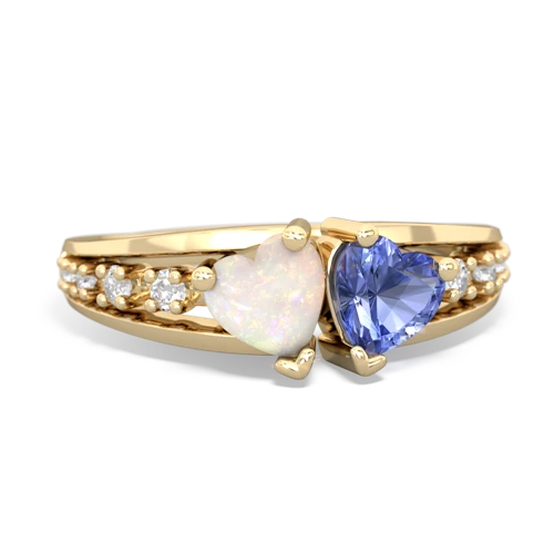 Opal Genuine Opal with Genuine Tanzanite Heart to Heart ring Ring