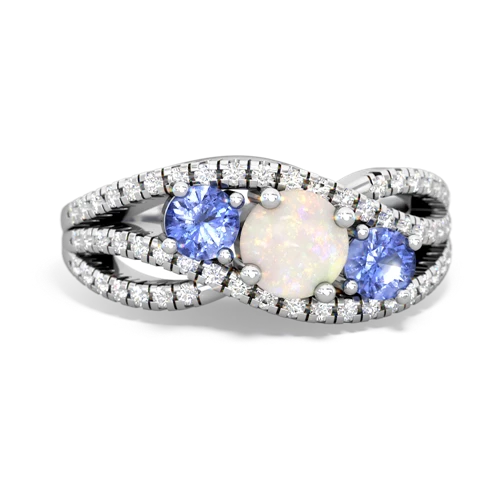 opal-tanzanite three stone pave ring