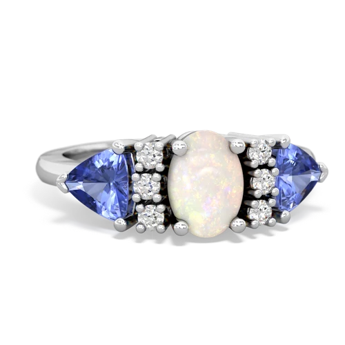 Opal Genuine Opal with Genuine Tanzanite and Genuine Aquamarine Antique Style Three Stone ring Ring