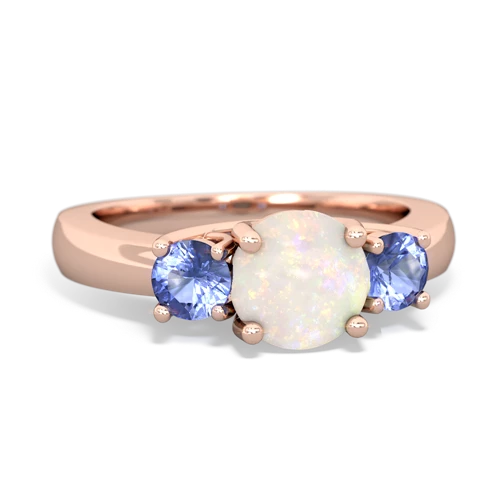 Opal Genuine Opal with Genuine Tanzanite and Genuine London Blue Topaz Three Stone Trellis ring Ring