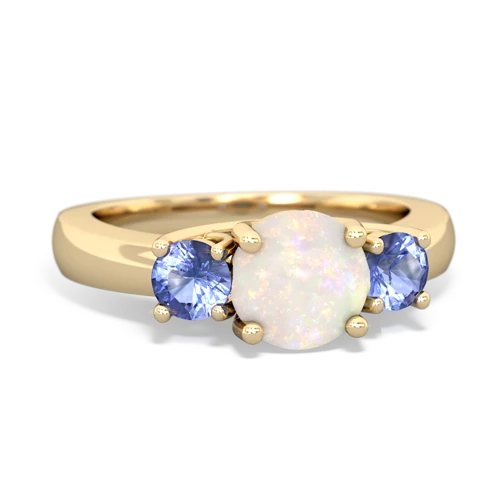 Opal Genuine Opal with Genuine Tanzanite and  Three Stone Trellis ring Ring