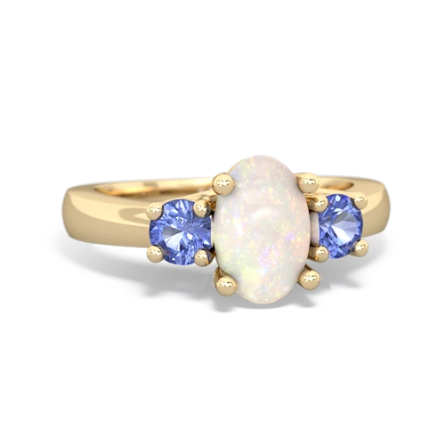 Opal Genuine Opal with Genuine Tanzanite Three Stone Trellis ring Ring