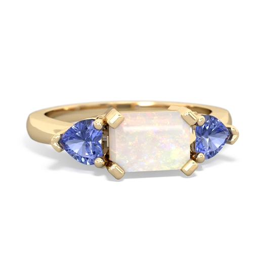 Opal Genuine Opal with Genuine Tanzanite and  Three Stone ring Ring