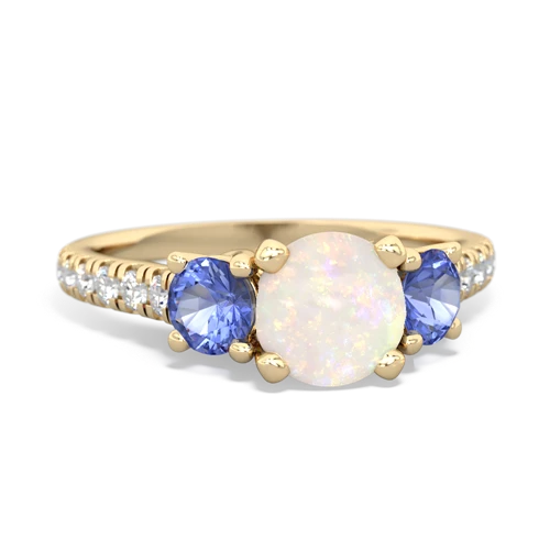 Opal Genuine Opal with Genuine Tanzanite and  Pave Trellis ring Ring