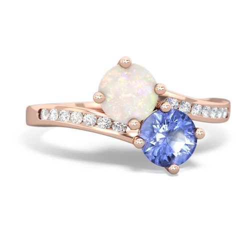 opal-tanzanite two stone channel ring