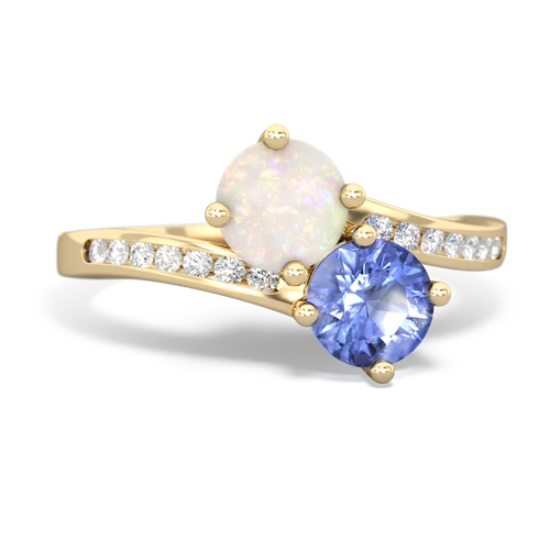 opal-tanzanite two stone channel ring