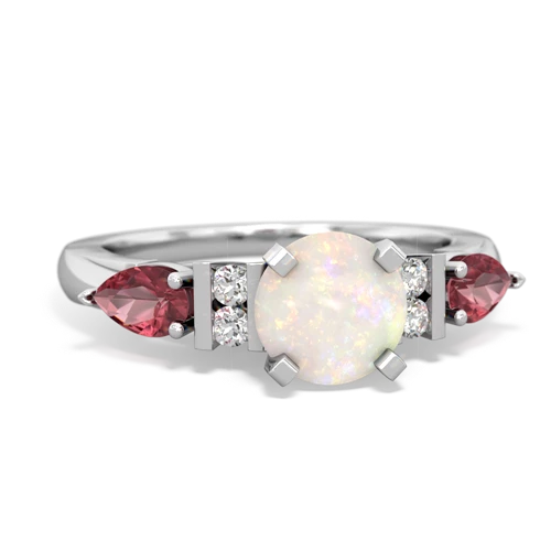 Opal Genuine Opal with Genuine Pink Tourmaline and Genuine Opal Engagement ring Ring