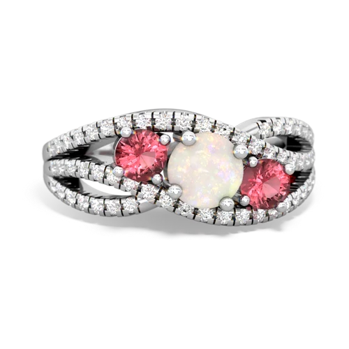 opal-tourmaline three stone pave ring