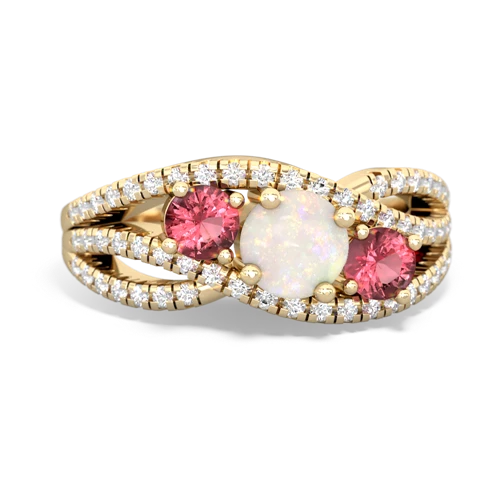 opal-tourmaline three stone pave ring