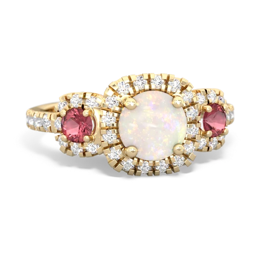Opal Genuine Opal with Genuine Pink Tourmaline and Genuine Aquamarine Regal Halo ring Ring