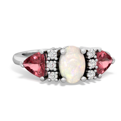 Opal Genuine Opal with Genuine Pink Tourmaline and Genuine Aquamarine Antique Style Three Stone ring Ring