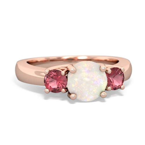 Opal Genuine Opal with Genuine Pink Tourmaline and Genuine Opal Three Stone Trellis ring Ring