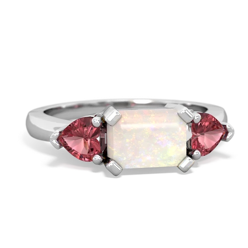 Opal Genuine Opal with Genuine Pink Tourmaline and Genuine Opal Three Stone ring Ring
