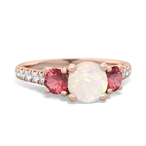 Opal Genuine Opal with Genuine Pink Tourmaline and Genuine Aquamarine Pave Trellis ring Ring