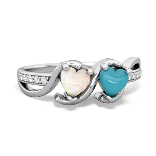 opal-turquoise double heart ring