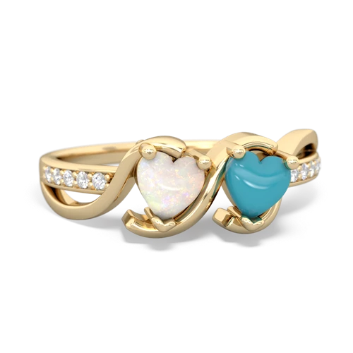 opal-turquoise double heart ring