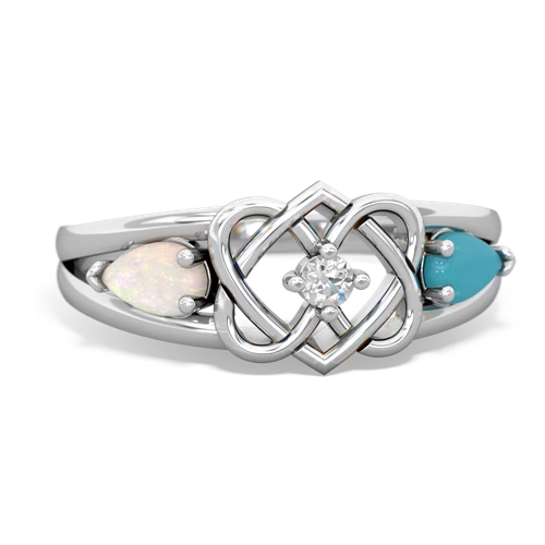 opal-turquoise double heart ring