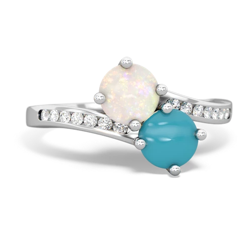 opal-turquoise two stone channel ring