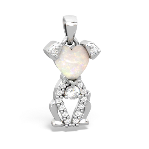 opal-white topaz birthstone puppy pendant