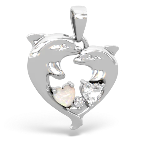 opal-white topaz dolphins pendant