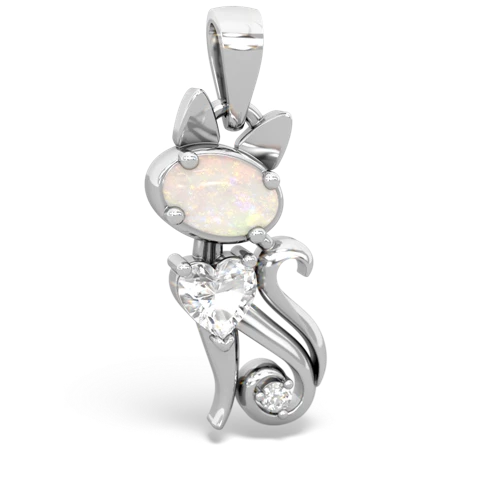 opal-white topaz kitten pendant