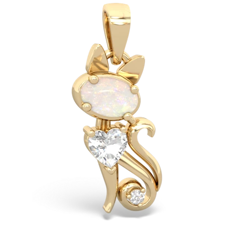 opal-white topaz kitten pendant