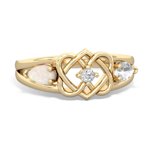 opal-white topaz double heart ring