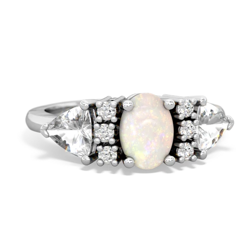 Opal Genuine Opal with Genuine White Topaz and Genuine White Topaz Antique Style Three Stone ring Ring