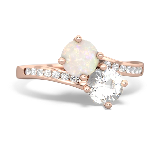 opal-white topaz two stone channel ring