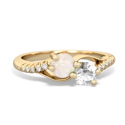 opal-white topaz two stone infinity ring