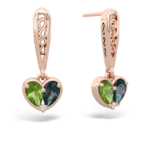 peridot-alexandrite filligree earrings