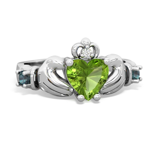 Peridot Genuine Peridot with Lab Created Alexandrite and  Claddagh ring Ring