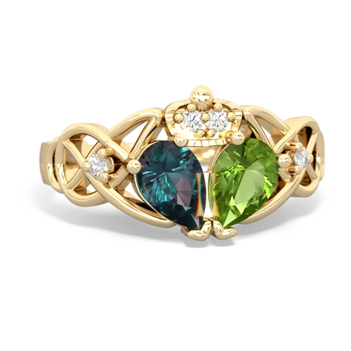 Peridot Genuine Peridot with Lab Created Alexandrite Two Stone Claddagh ring Ring